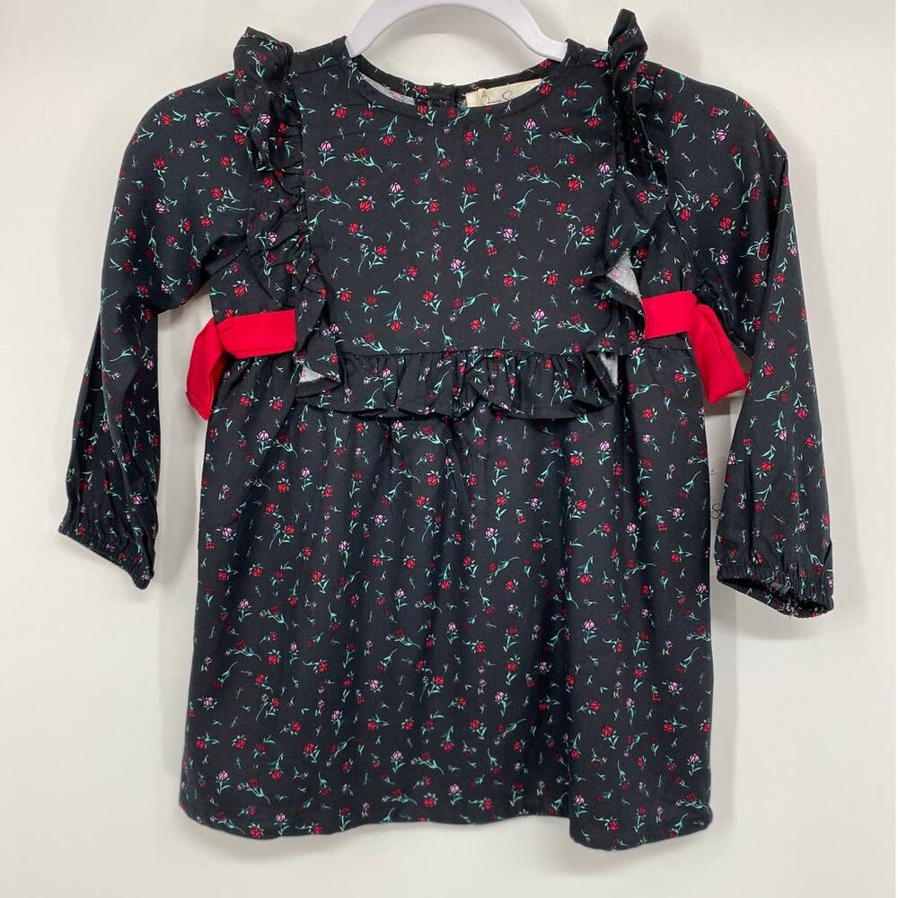 Jessica Simpson Girls Black Red Floral Ruffle Long Sleeve Dress NEW Size 4
